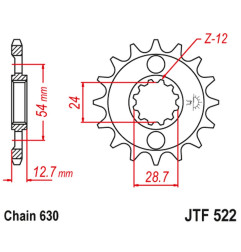 JT ZĘBATKA PRZEDNIA 522 14 KAWASAKI Z 1000 '81-83', GPZ 1100 '81-82' Z 1100 '84-86' (52214JT) (ŁAŃC. 630) NA ZAMÓWIENIE