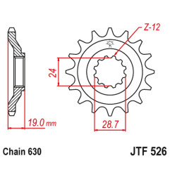 JT ZĘBATKA PRZEDNIA 527M 15 KAWASAKI GPZ 1000 A1-A3 '86-89' (527M15JT) (ŁAŃC. 630)