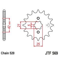 JT ZĘBATKA PRZEDNIA 569 11 YAMAHA YFM 125 GRIZZLY '04-'12, YZ 250 '77-'98, KAWASAKI KX 250 '87-'98 (56911JT) (ŁAŃC. 520)