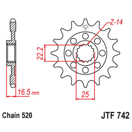 JT ZĘBATKA PRZEDNIA 2171 14 DUCATI 848/1098/1198 '07-'15 (217114JT) (MOD. ŁAŃC. 520)