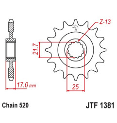 JT ZĘBATKA PRZEDNIA 2042 16 Z GUMĄ HONDA CB 500F/X '13-'15, CBR 500R '13-'15 (204216JTRB) (ŁAŃC. 520)