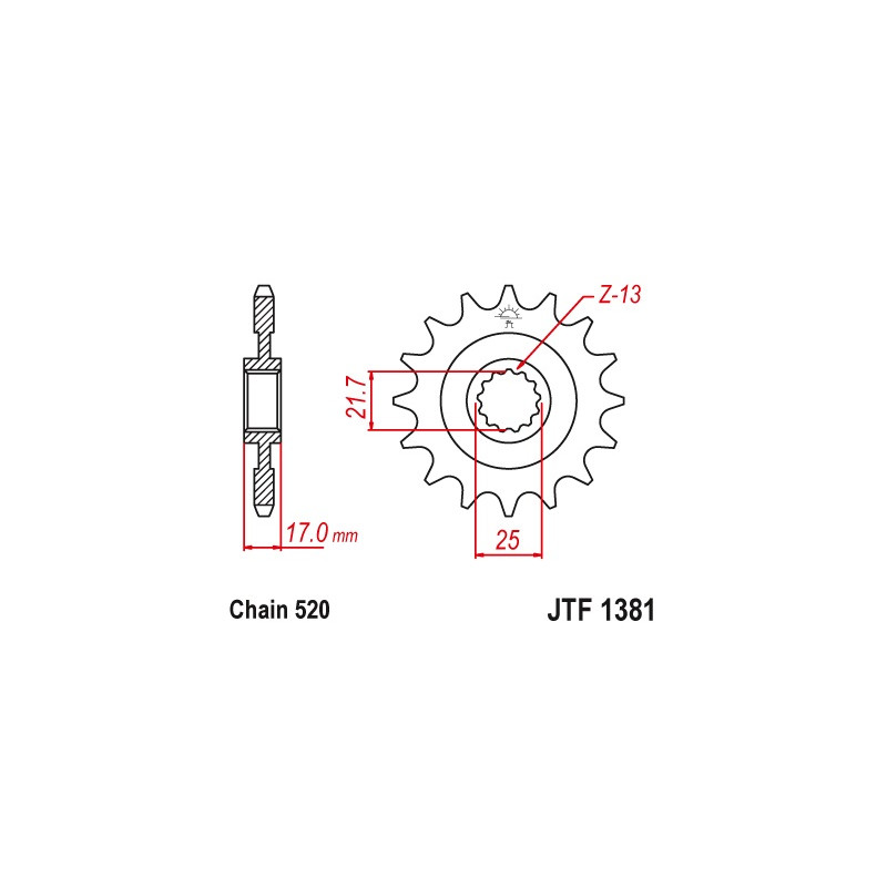 JT ZĘBATKA PRZEDNIA 2042 16 Z GUMĄ HONDA CB 500F/X '13-'15, CBR 500R '13-'15 (204216JTRB) (ŁAŃC. 520)