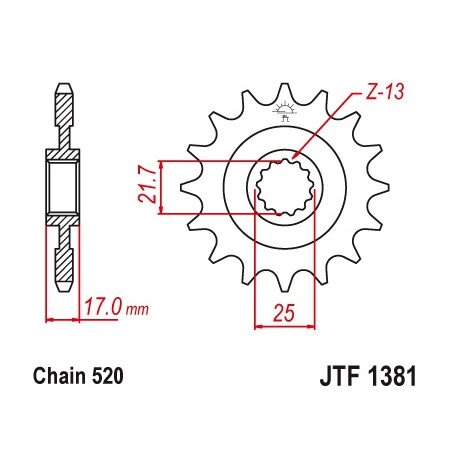 JT ZĘBATKA PRZEDNIA 2042 16 Z GUMĄ HONDA CB 500F/X '13-'15, CBR 500R '13-'15 (204216JTRB) (ŁAŃC. 520)