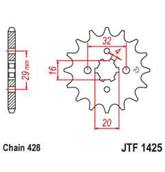 JT ZĘBATKA PRZEDNIA 425 13 SUZUKI GSXR 125 17-19, RG 80 86-87, GSX 125S 17-19, TS 125R '90-'96