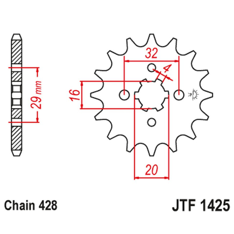JT ZĘBATKA PRZEDNIA 425 13 SUZUKI GSXR 125 17-19, RG 80 86-87, GSX 125S 17-19, TS 125R '90-'96