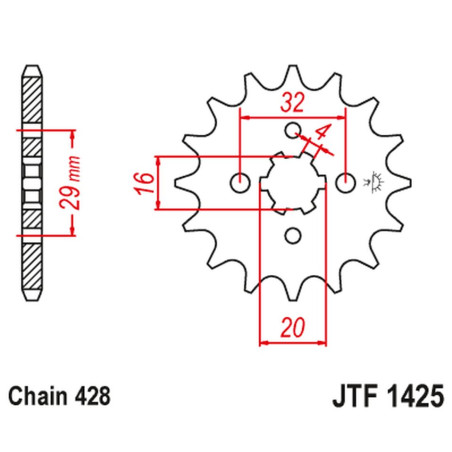 JT ZĘBATKA PRZEDNIA 425 13 SUZUKI GSXR 125 17-19, RG 80 86-87, GSX 125S 17-19, TS 125R '90-'96