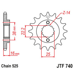 JT ZĘBATKA PRZEDNIA 2050 15 Z GUMĄ DUCATI 796/916/944/996 (205015JTRB) (ŁAŃC. 525)