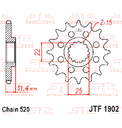 JT ZĘBATKA PRZEDNIA 1252 16 Z GUMĄ KTM LC4 400/600/620/640/690 (125216JTRB) (ŁAŃC. 520)