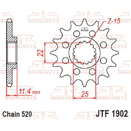 JT ZĘBATKA PRZEDNIA 1252 16 Z GUMĄ KTM LC4 400/600/620/640/690 (125216JTRB) (ŁAŃC. 520)