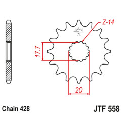 JT ZĘBATKA PRZEDNIA Z GUMĄ 577 16 YAMAHA DT 125R '93-'06, KAWASAKI NINJA 125 / Z 125 '19 (57716JTRB) (ŁAŃC. 428)