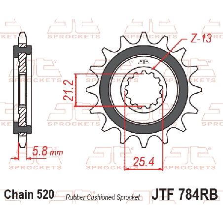 JT ZĘBATKA PRZEDNIA Z GUMĄ CF MOTO MT 450 24-26, BENELLI TRK 702 / X EURO 5 '23-'24, (ŁAŃC. 520)