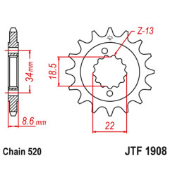 JT ZĘBATKA PRZEDNIA 2276 15 KTM 390 DUKE '13-'18, 390 RC '14-'18 (227615JTRB) (ŁAŃC. 520) Z GUMĄ