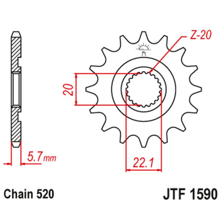 JT ZĘBATKA PRZEDNIA 2103 14 YAMAHA YZF 250 '01-'25, WR 250F '01-'25 (210314JT) (ŁAŃC. 520)