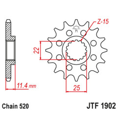 JT ZĘBATKA PRZEDNIA 1252 15 Z GUMĄ KTM LC4 400/600/620/640/690 (125215JTRB) (ŁAŃC. 520)