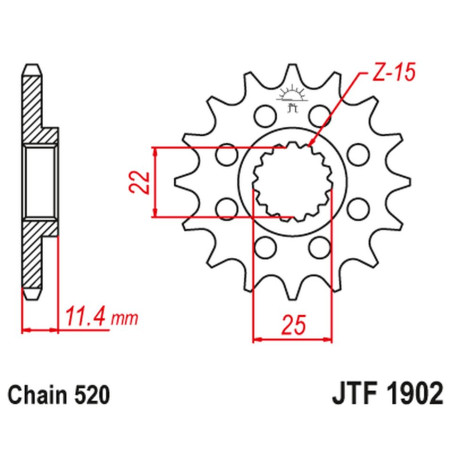 JT ZĘBATKA PRZEDNIA 1252 15 Z GUMĄ KTM LC4 400/600/620/640/690 (125215JTRB) (ŁAŃC. 520)