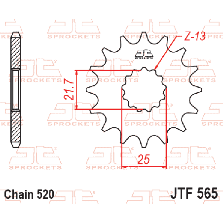 JT ZĘBATKA PRZEDNIA 565 13 /2141 13 KAWASAKI KXF 450 '06-, YAMAHA YZF/WRF 400/426/450 (56513JTS) YFZ 450 '04-'13