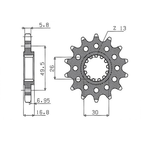 SUNSTAR ZĘBATKA PRZEDNIA 2068 16 HONDA CBR 600 '99-'20, CBR 600RR '03-'22, CBR 900/929/954RR FIRE BLADE '92-'03