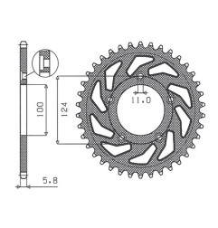 SUNSTAR ZĘBATKA TYLNA 4444 38 DUCATI MONSTER / ABS 821 '15- 20, PANIGALE 899 898 '14-15, SCRAMBLER ABS 800 '15-16