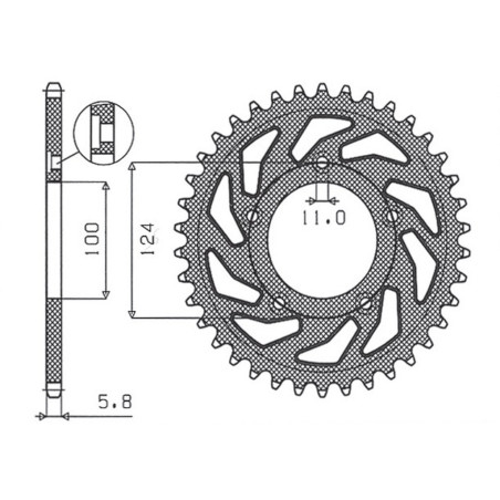 SUNSTAR ZĘBATKA TYLNA 4444 38 DUCATI MONSTER / ABS 821 '15- 20, PANIGALE 899 898 '14-15, SCRAMBLER ABS 800 '15-16