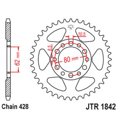 JT ZĘBATKA TYLNA 842 42 YAMAHA YZ 80 '81-83', DT 125/175 '74-77',TW 125 '99-02', TW 200 '89-', XT 350 '85-00' (84242JT)