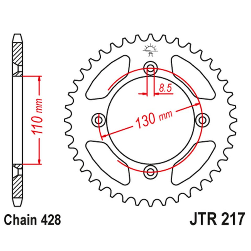 JT ZĘBATKA TYLNA 249 49 HONDA CR80 '86-02', CR85 '03-07' (24949JT) (ŁAŃC.428) JT ZĘBATKA TYLNA 249 49 HONDA CR80 '86-02', CR85 '03-07' (24949JT) (ŁAŃC.428)