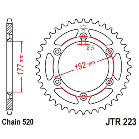 JT ZĘBATKA TYLNA 223 52 HUSQVARNA WR 250 '83-84, WR/CR 250 '80, WR 350 '81-88, WR/CR 400 '81-89, CR 400/430 '81-83