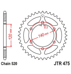 JT ZĘBATKA TYLNA 475 42 KAWASAKI KL 250 '79-05', KV 250 '85-86' (47542JT) (ŁAŃC520)
