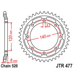 JT ZĘBATKA TYLNA 506 43 KAWASAKI KLR 600 '84-90' (50643JT) (ŁAŃC.520)