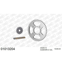 AFAM Zestaw napędowy (stal) HONDA 125 CBF 2015-2020 (łańcuch A428XMR2-G 122L, zębatki 15, 45)