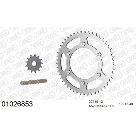 AFAM Zestaw napędowy (stal) HONDA CRF 250 2011-2017 (łańcuch A520MX6-GG 116L, zębatki 13, 49)