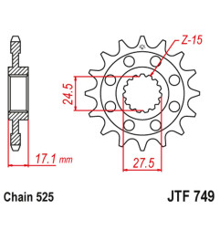 JT ZĘBATKA PRZEDNIA 2249 14 DUCATI PANIGALE 1199/1299 '12-'19 (224914JT) (ŁAŃC.525)