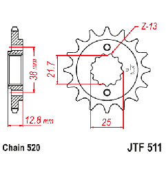 JT ZĘBATKA PRZEDNIA 511 15 Z GUMĄ KAWASAKI KLR 650 '90-'14 (51115JTRB) (ŁAŃC. 520)