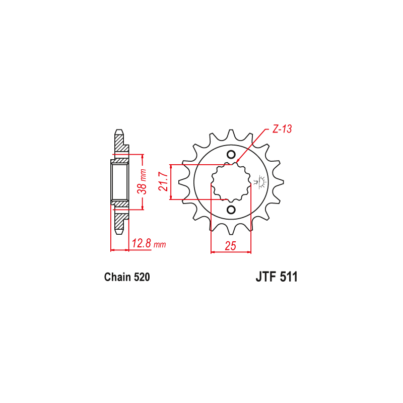 JT ZĘBATKA PRZEDNIA 511 15 Z GUMĄ KAWASAKI KLR 650 '90-'14 (51115JTRB) (ŁAŃC. 520)