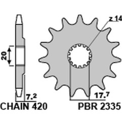 PBR ZĘBATKA PRZEDNIA 2335 14 18NC YAMAHA YZ 65 18-20 (ŁAŃC. 420) (JTF1558.14) (MADE IN ITALY)