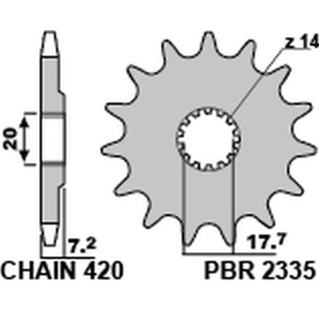 PBR ZĘBATKA PRZEDNIA 2335 14 18NC YAMAHA YZ 65 18-20 (ŁAŃC. 420) (JTF1558.14) (MADE IN ITALY)