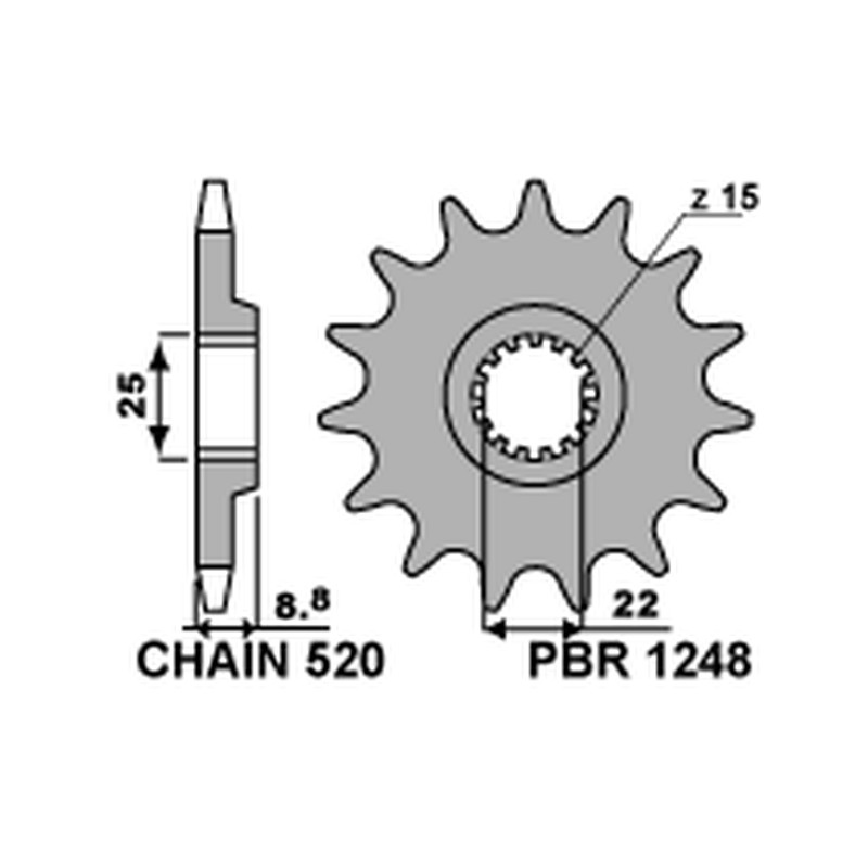 PBR ZĘBATKA PRZEDNIA 1248 12 KTM SX/EXC '91-'25 (JTF1901.12) (ŁAŃC. 520) (124812JT) (MADE IN ITALY)