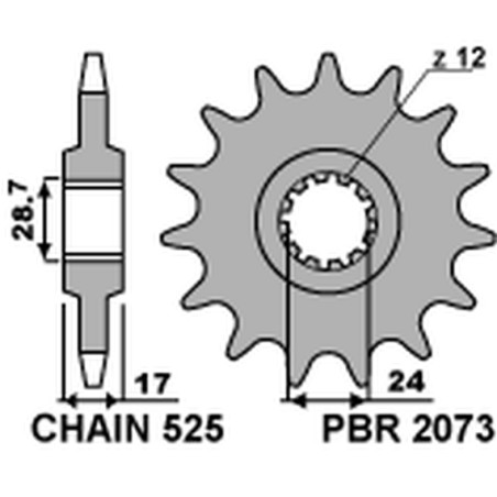PBR ZĘBATKA PRZEDNIA 2073 15 HONDA CB 600 HORNET '97-'06, CBR 600F '97-'98, CBF 600 '04-'07 (JTF1371.15) (ŁAŃC. 525)