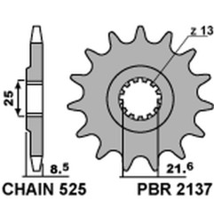 PBR WYPRZEDAZ ZĘBATKA PRZEDNIA 2137 17 KAWASAKI ZX10R '04-'18 (JTF1537.17) (ŁAŃC. 525) (153717JT) (MADE IN ITALY)