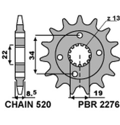 PBR ZĘBATKA PRZEDNIA 2276 14 KTM 390 DUKE '13-'18, 390 RC '14-'18 (JTF1908.14) (ŁAŃC. 520) (227614JT) (MADE IN ITALY)
