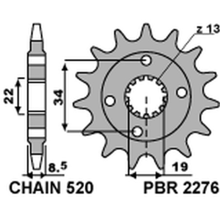 PBR ZĘBATKA PRZEDNIA 2276 14 KTM 390 DUKE '13-'18, 390 RC '14-'18 (JTF1908.14) (ŁAŃC. 520) (227614JT) (MADE IN ITALY)