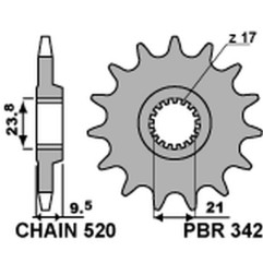 PBR WYPRZEDAZ ZĘBATKA PRZEDNIA 342 13 HONDA CR 250 '88-'07, CRF 450R/X '02-'25, CRF 250R '22-'25 (JTF284.13) (ŁAŃC. 520)