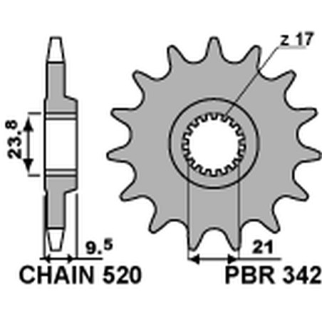 PBR WYPRZEDAZ ZĘBATKA PRZEDNIA 342 13 HONDA CR 250 '88-'07, CRF 450R/X '02-'25, CRF 250R '22-'25 (JTF284.13) (ŁAŃC. 520)