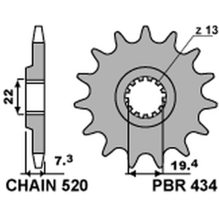 PBR WYPRZEDAZ ZĘBATKA PRZEDNIA 434 14 SUZUKI DR 250 '82-'87, GZ 250, GN 250 (JTF434.14) (ŁAŃC. 520) (434.14JT)