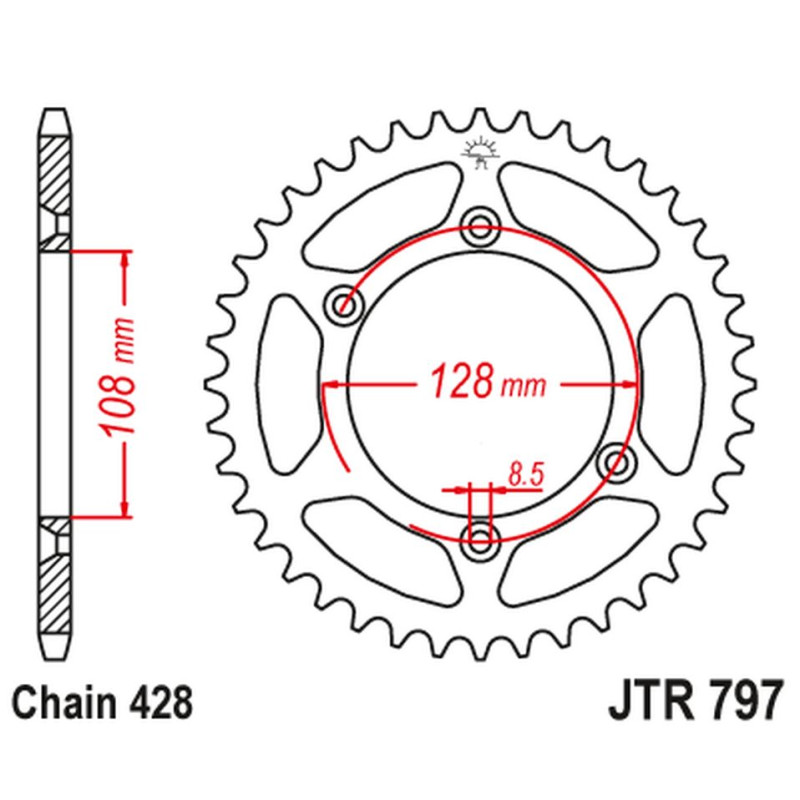 JT ZĘBATKA TYLNA 4488 57 KAWASAKI KLX 125 '03-06, SUZUKI DR-Z 125 '03-20 (448857JT) (ŁAŃC. 428)