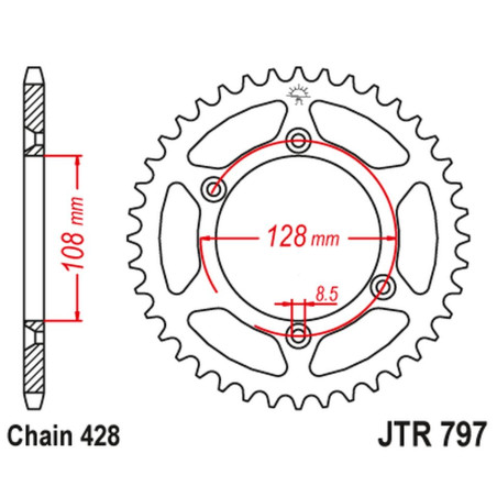 JT ZĘBATKA TYLNA 4488 57 KAWASAKI KLX 125 '03-06, SUZUKI DR-Z 125 '03-20 (448857JT) (ŁAŃC. 428)