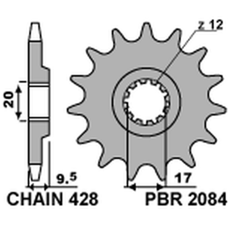 PBR PROMOCJA ZĘBATKA PRZEDNIA 2084 12 18NC KTM EXC 50 '96-'03, SX 85 '07-'22 (JTF1907.12) (ŁAŃC. 428) (MADE IN ITALY)