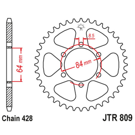 JT ZĘBATKA TYLNA 809 51 KREIDLER 125 SUPERMOTO '07-08, TS 125 '73-77 (JTR809.51) (ŁAŃC. 428)