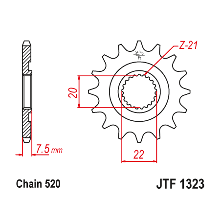 JT ZĘBATKA PRZEDNIA 2120 13 HONDA CR 125R '04-'07, CRF 250R/X '04-'17 (ŁAŃC. 520)