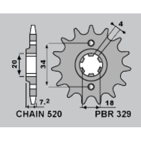 PBR WYPRZEDAZ ZĘBATKA PRZEDNIA 329 14 18NC AJP PR3 200 ENDURO '09-'15, HONDA CA 125 REBEL '95-'01, MBX 125F '84-'85