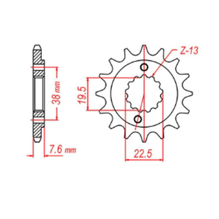 MTX PARTS ZĘBATKA PRZEDNIA 2116 13 SUZUKI LTR 450 '06-'12, LTZ 400 '03-'13, RMX 450 '10-'13, KAWASAKI KFX 400